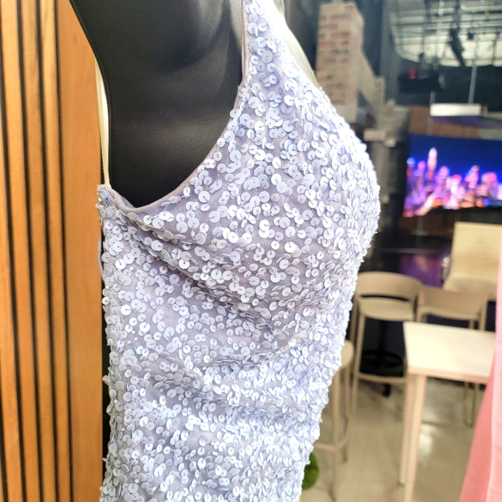 V-neckline Sequin Beaded Lace Up Tie Open Back Prom Dress Primavera size 10 - Picture 6 of 14